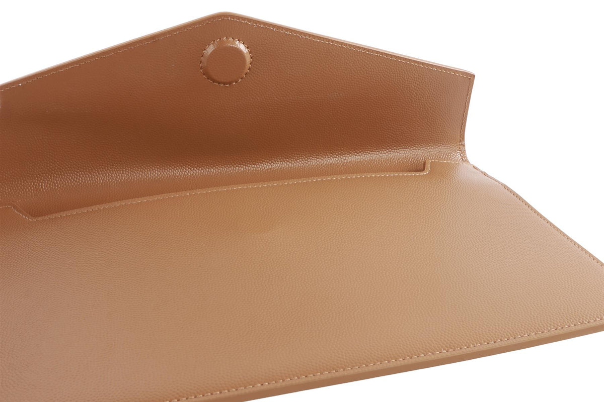 SAINT LAURENT TAN UPTOWN LEATHER CLUTCH
