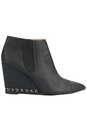 CHANEL MATTE LEATHER WEDGE ANKLE BOOTS EU 39.5 UK 6.5 US 9.5
