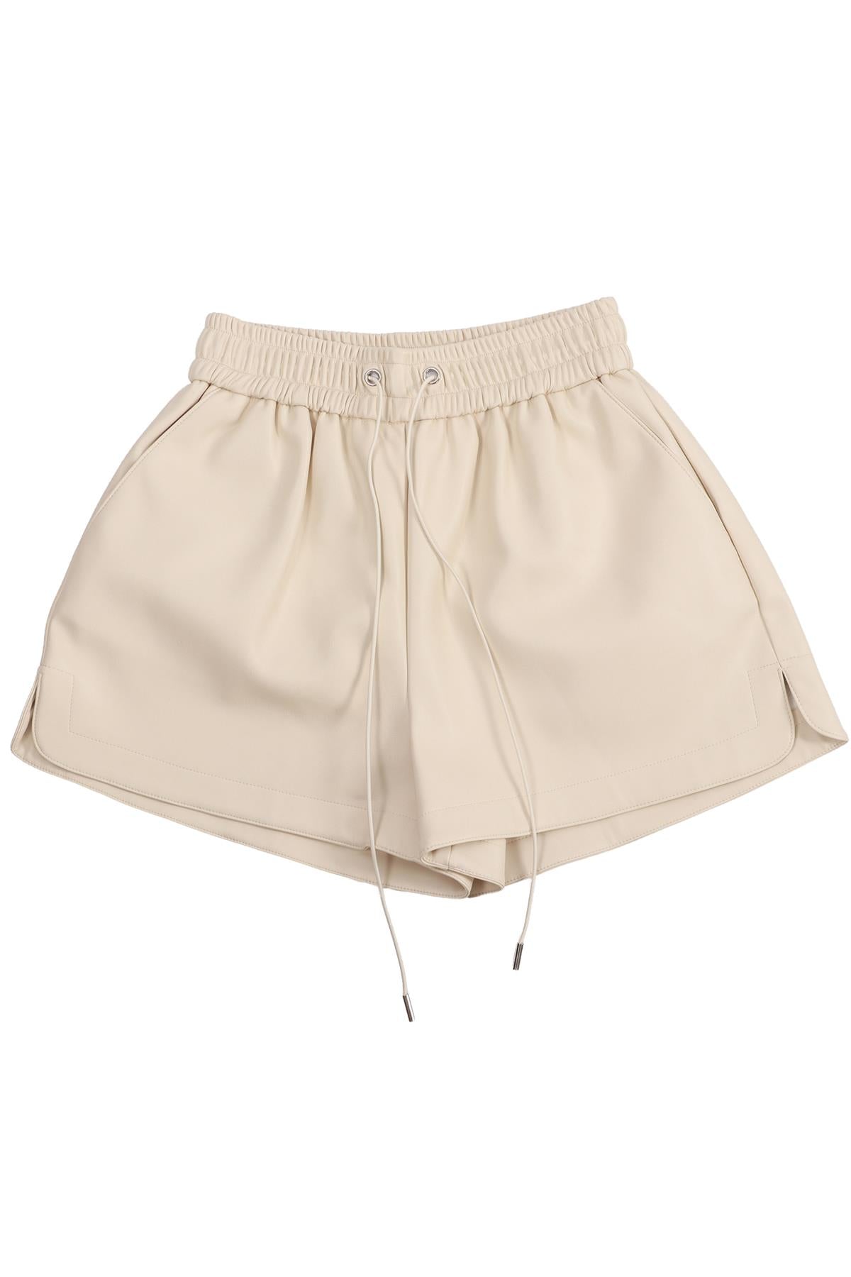 CREAM FAUX LEATHER SHORTS