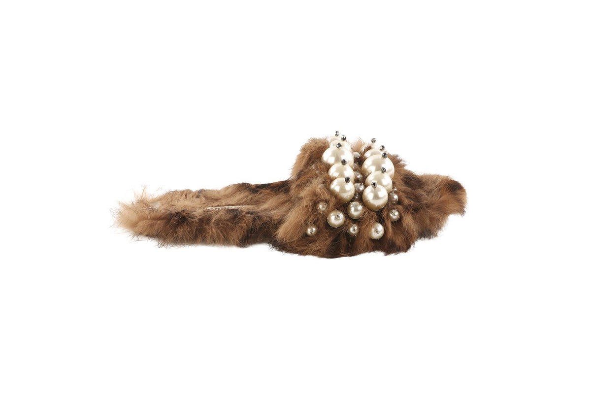 MIU MIU BROWN FAUX FUR SLIDES EU 37 UK 4 US 7