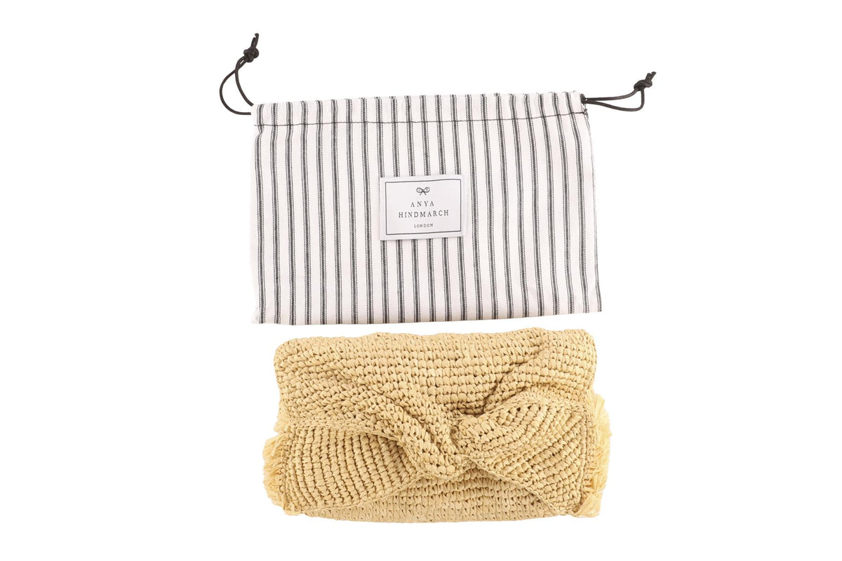 ANYA HINDMARCH BEIGE RAFFIA CLUTCH