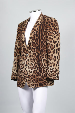 DOLCE & GABBANA MARTINI BROWN MEN'S LEOPARD PRINT SILK BLAZER IT 52 UK 42