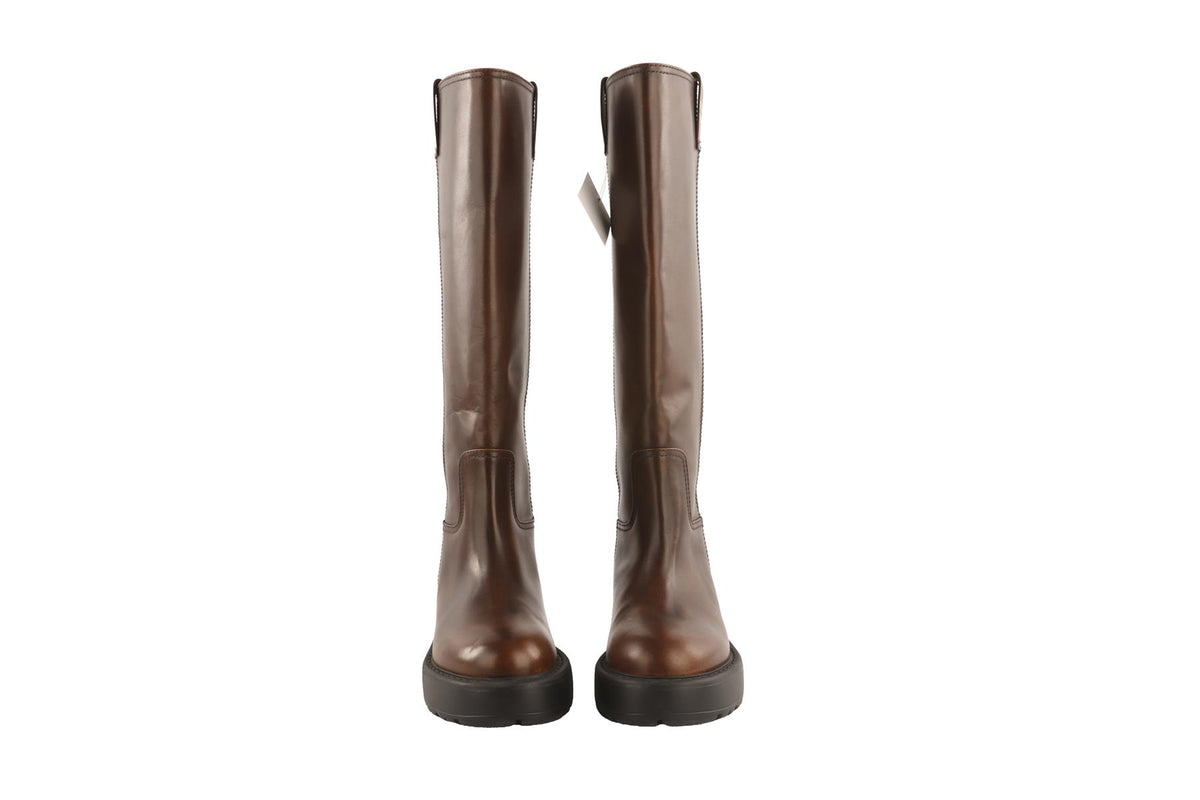 MIU MIU BROWN LEATHER KNEE HIGH BOOTS EU 38