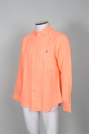 POLO RALPH LAUREN ORANGE MEN'S LINEN SHIRT LARGE