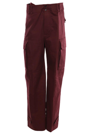 SAINT LAURENT BURGUNDY COTTON WIDE LEG PANTS FR 36 UK 8
