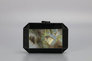 RAFÉ MOTHER OF PEARL AND SNAKE EFFECT LEATHER SILVER TONE CLUTCH