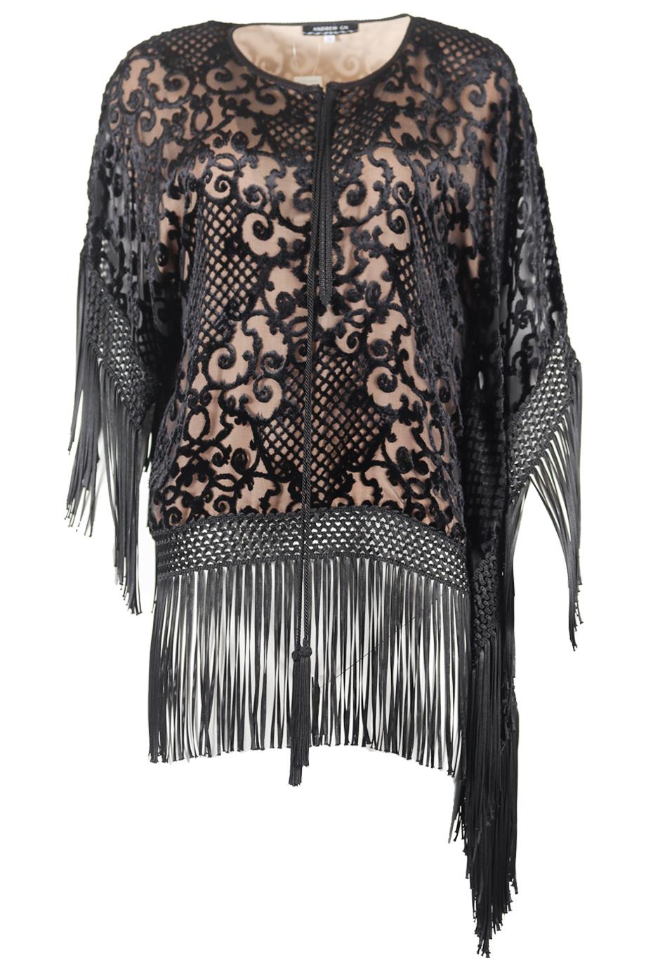 ANDREW GN FRINGED VELVET AND SILK TOP FR 36 UK 8