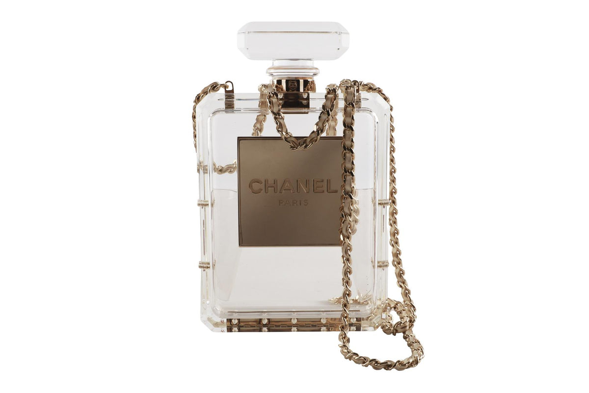 CHANEL NEUTRALS 2014 NO.5 PERFUME BOTTLE PLEXIGLASS SHOULDER BAG