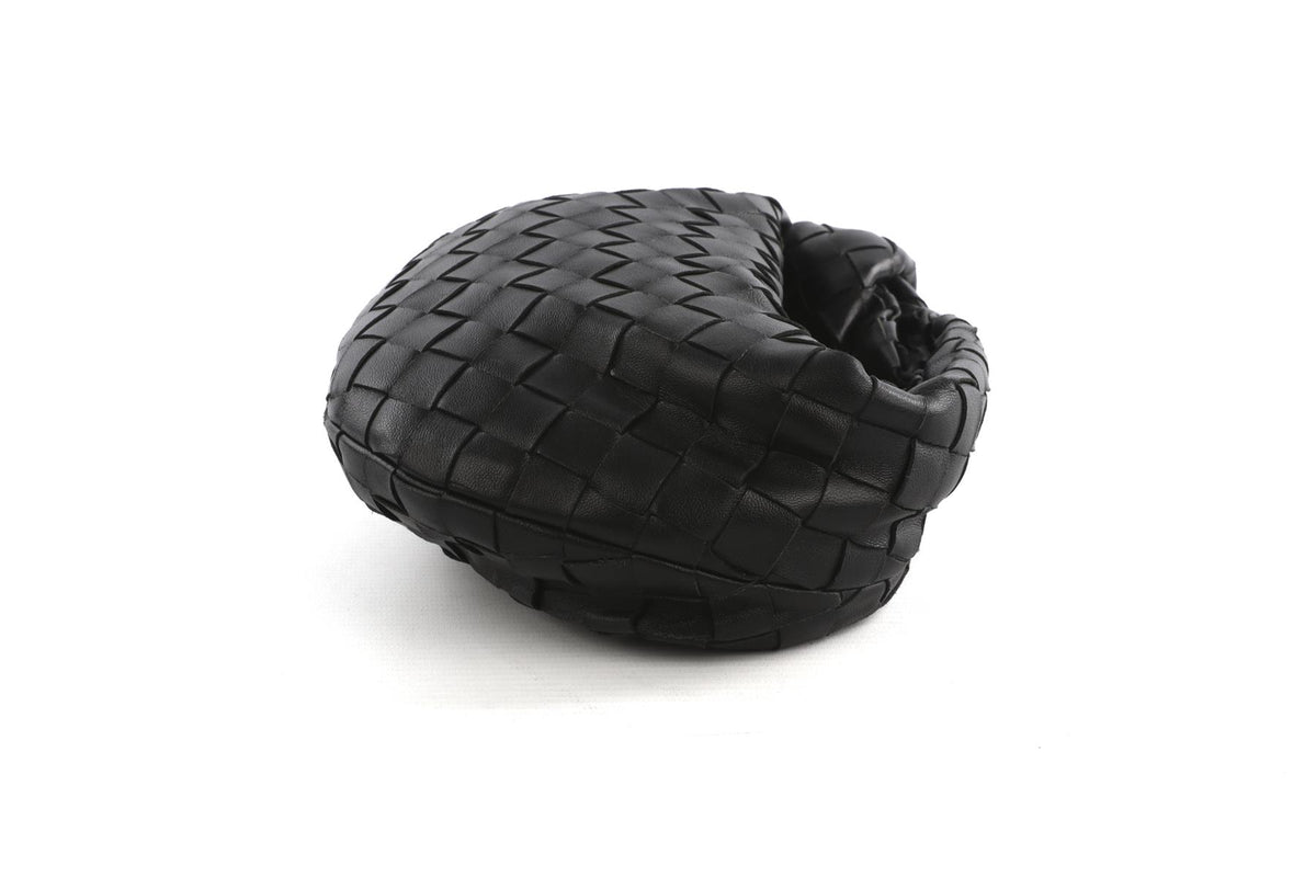 BOTTEGA VENETA BLACK JODIE MINI INTRECCIATO LEATHER TOTE BAG