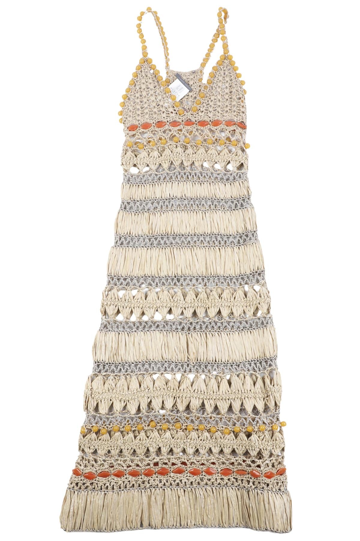 ALBERTA FERRETI BEIGE CROCHET MAXI DRESS UK 8