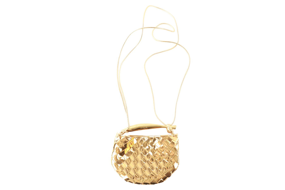 BOTTEGA VENETA GOLD SARDINE MINI INTRECCIATO LEATHER SHOULDER BAG