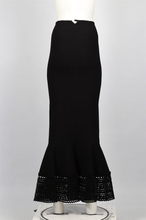 ALAÏA BLACK WOOL BLEND MAXI SKIRT FR 38 UK 10