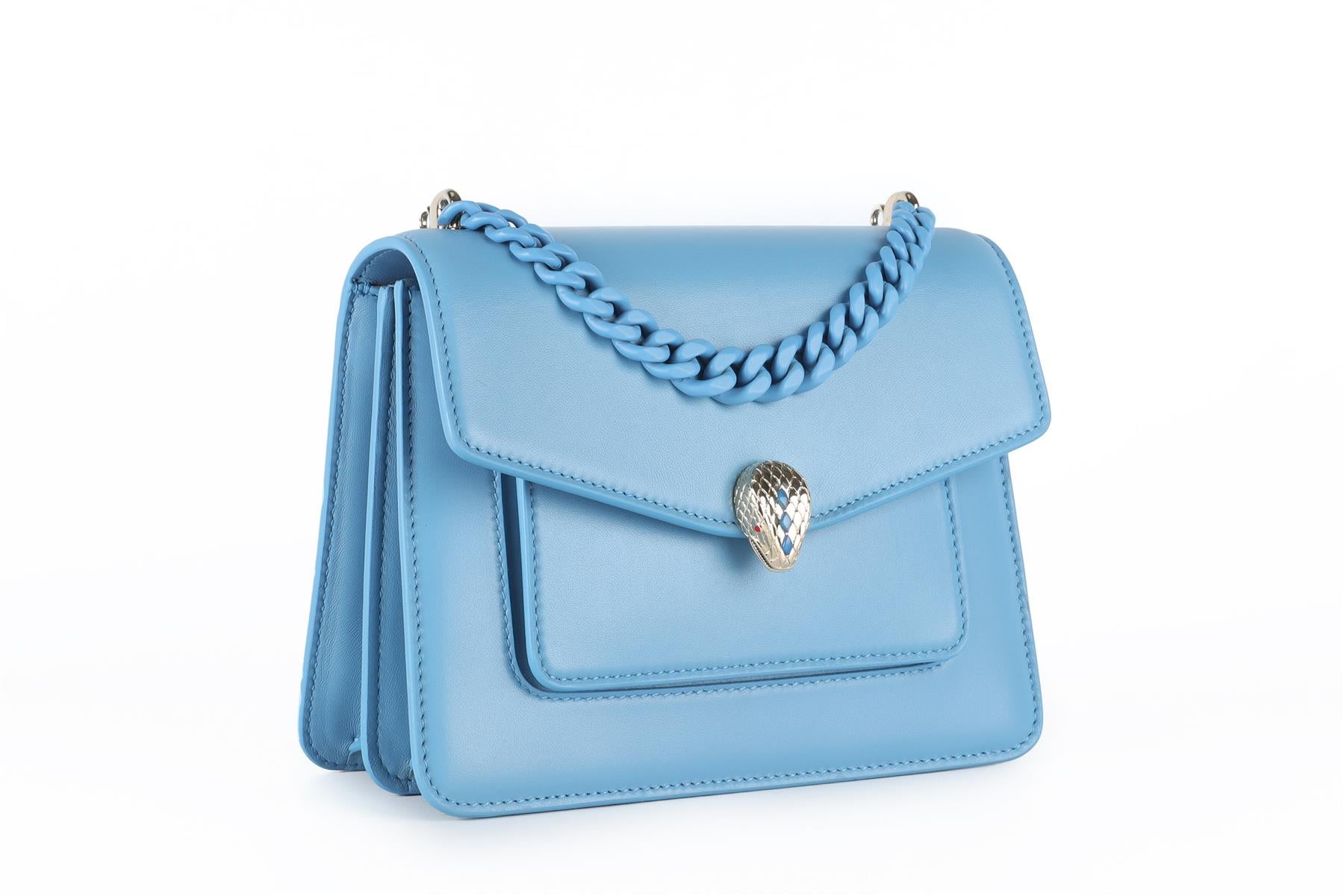 BVLGARI BLUE SERPENTI FOREVER MAXI CHAIN SMALL LEATHER TOTE BAG