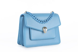 BVLGARI BLUE SERPENTI FOREVER MAXI CHAIN SMALL LEATHER TOTE BAG