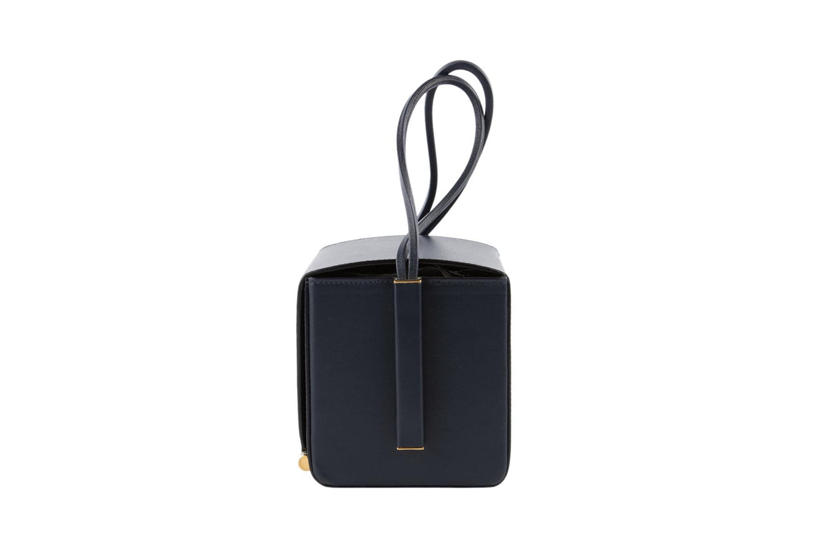 ROKSANDA NAVY BOX LEATHER CLUTCH