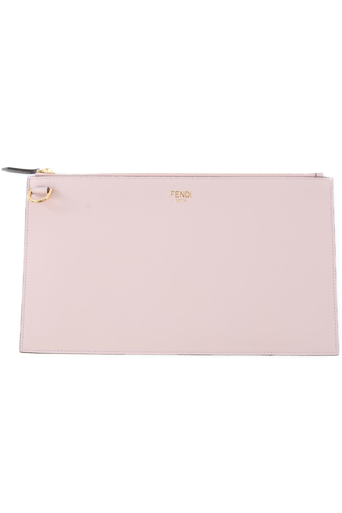 FENDI PINK 2025 FLAT POUCH MEDIUM LEATHER CLUTCH
