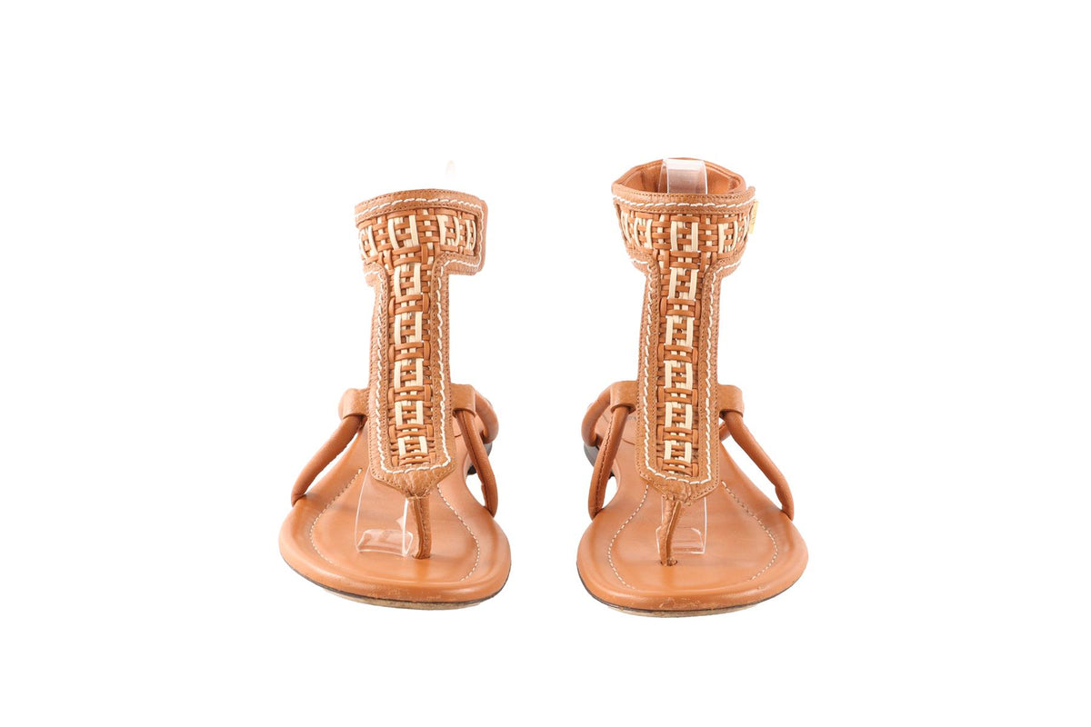 FENDI BROWN LEATHER SANDALS EU 35.5 UK 2.5 US 5.5