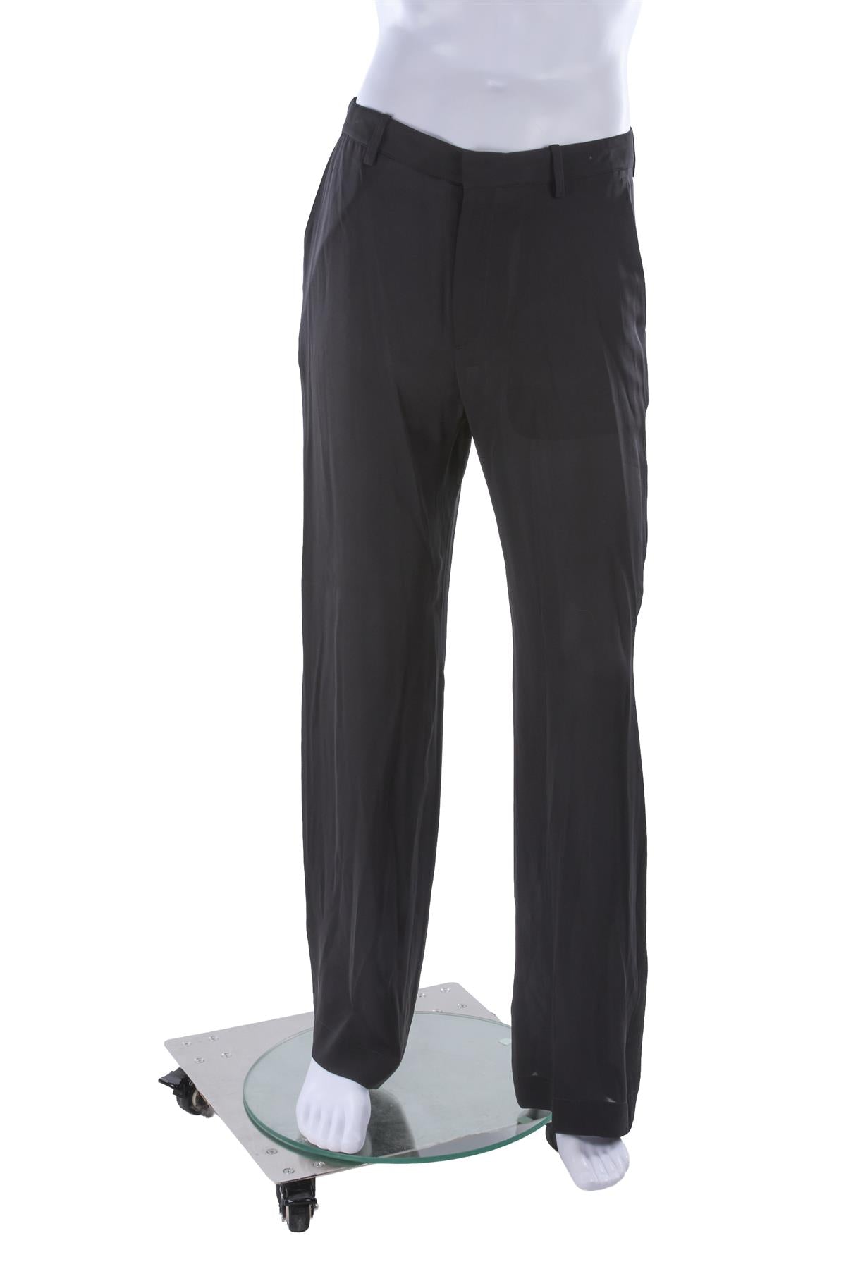 BLACK MEN'S SILK STRAIGHT LEG PANTS