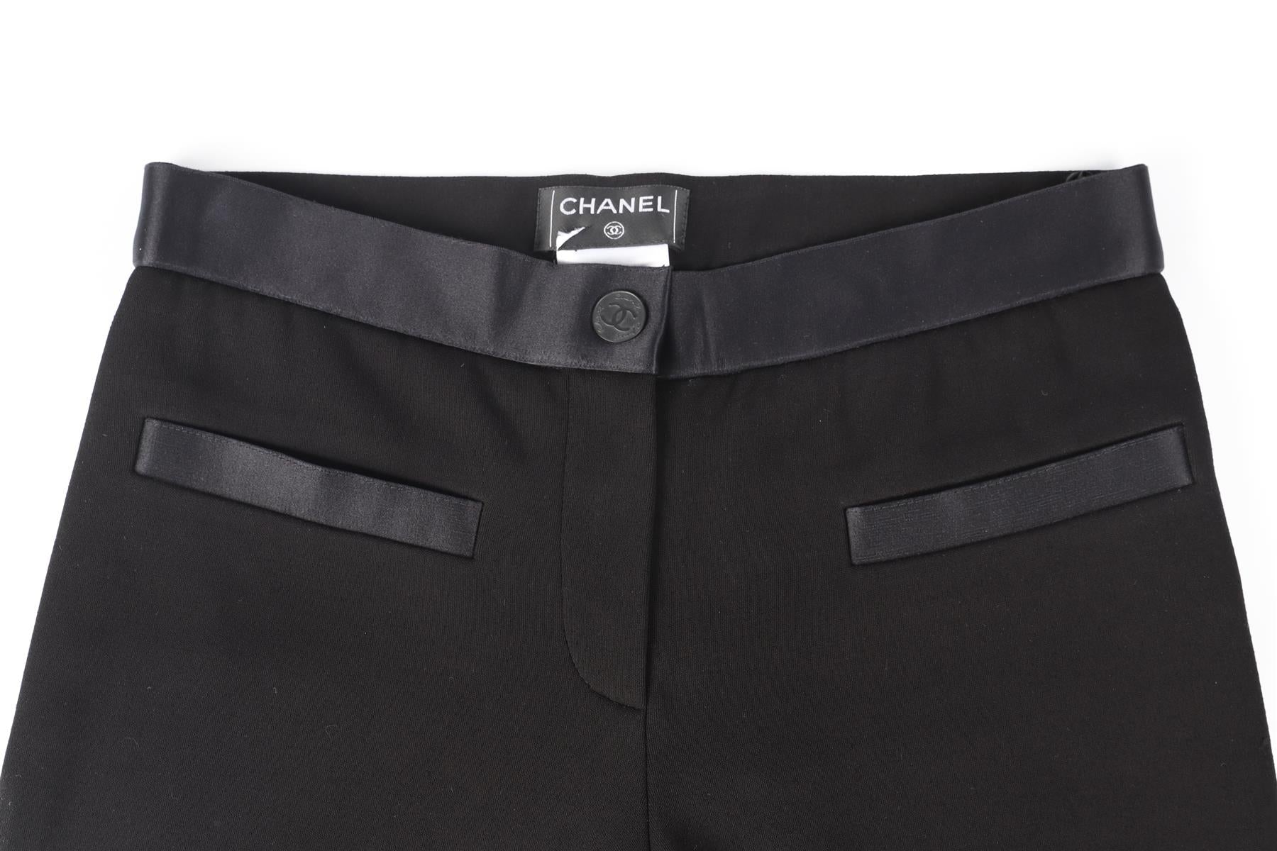 CHANEL BLACK 2005 CREPE WIDE LEG PANTS FR 34 UK 6