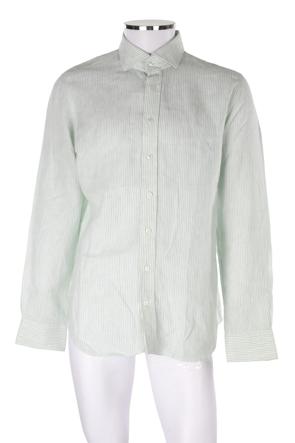 THOM SWEENEY GREEN MEN'S LINEN SHIRT UK/US COLLAR 17
