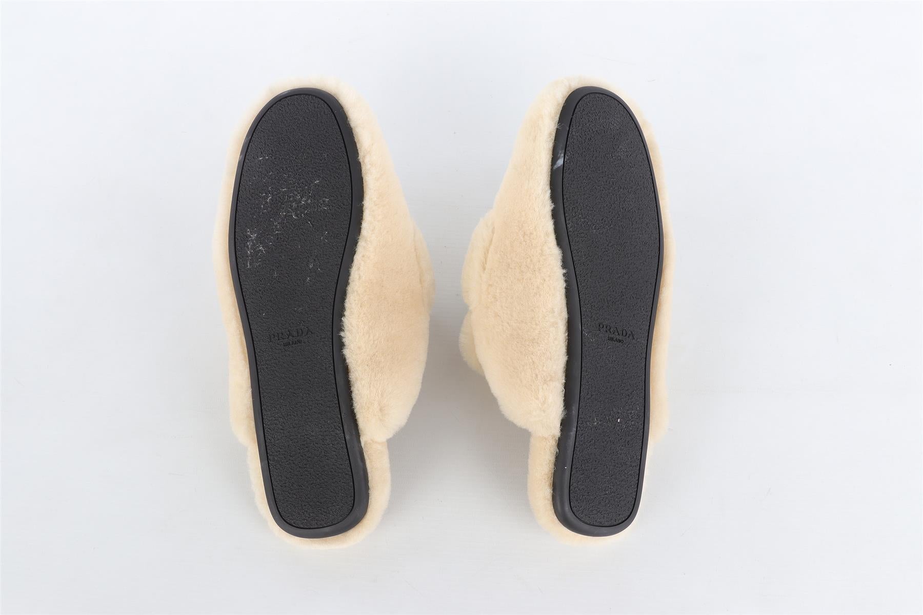 PRADA BEIGE SHEARLING MULES EU 38.5 UK 5.5 US 8.5