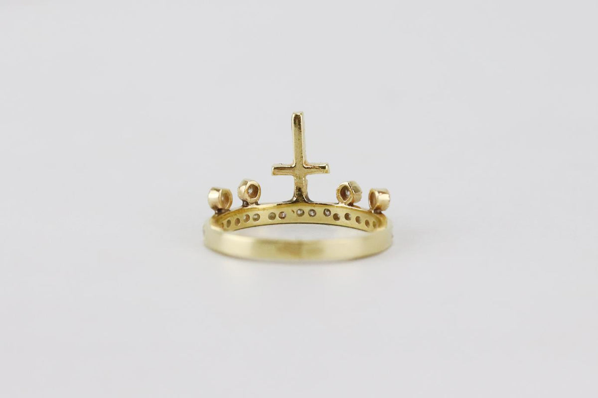 JACQUIE AICHE 14K YELLOW GOLD CROSS CROWN STACK RING 15 MM