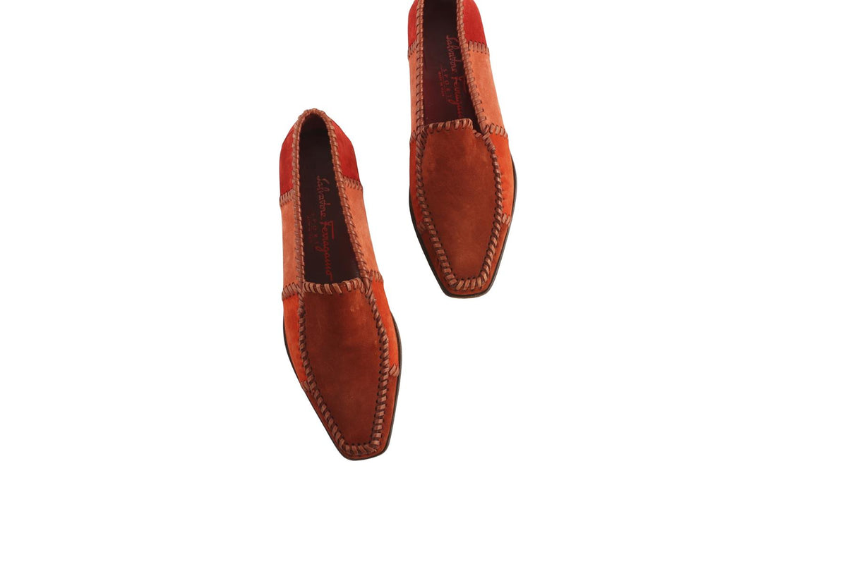 SALVATORE FERRAGAMO RED VINTAGE SUEDE LOAFERS
