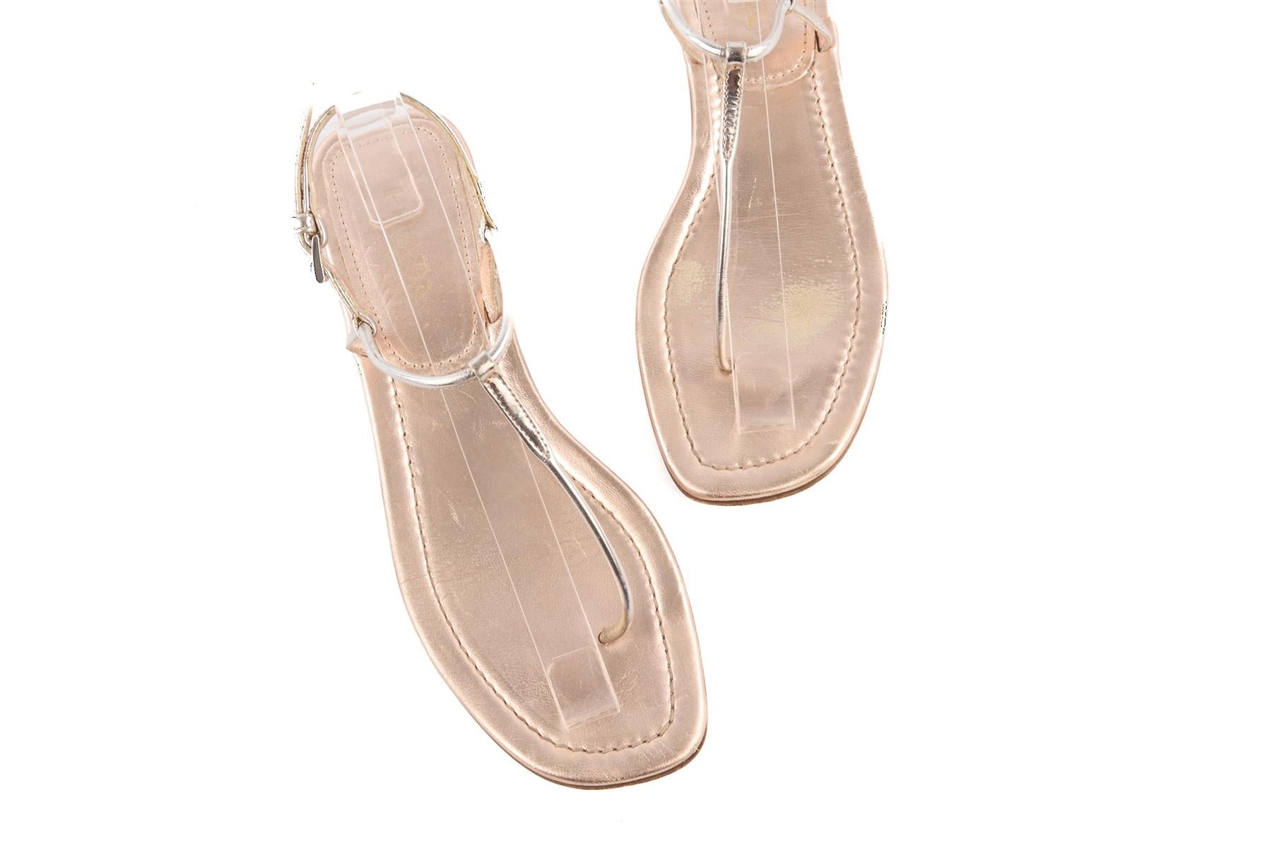 PRADA METALLIC LEATHER THONG SANDALS EU 38.5 UK 5.5 US 8.5