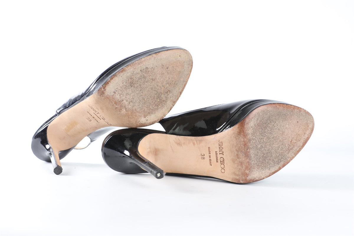 JIMMY CHOO BLACK PATENT LEATHER SLINGBACK SANDALS EU 38 UK 5 US 8