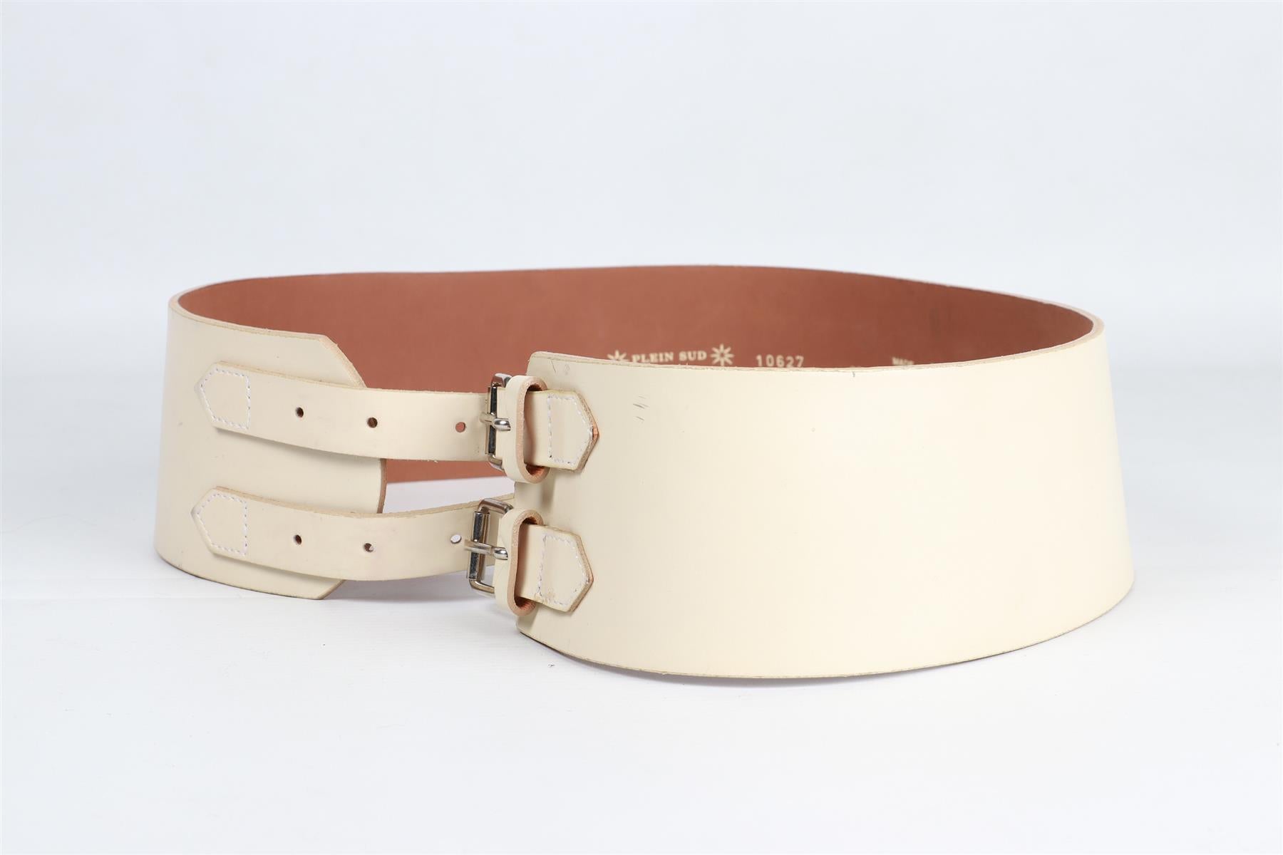 PLEIN SUD CREAM LEATHER WAIST BELT FR 38 UK 10