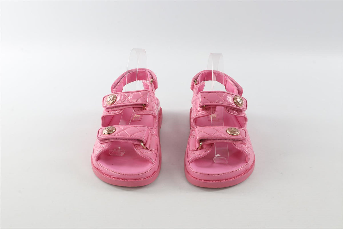 CHANEL PINK 2024 DAD QUILTED LEATHER SANDALS EU 38 UK 5 US 8