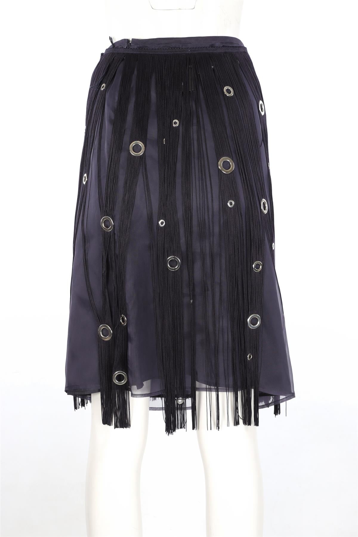 PRADA NAVY SILK MIDI SKIRT IT 38 UK 6