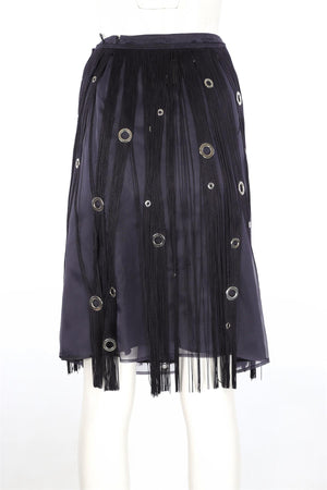 PRADA NAVY SILK MIDI SKIRT IT 38 UK 6
