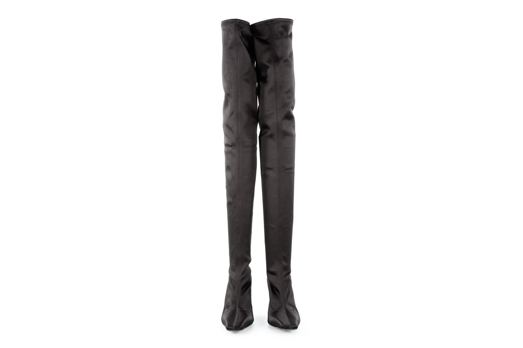 PROENZA SCHOULER BLACK SATIN OVER THE KNEE BOOTS EU 38.5 UK 5.5 US 8.5
