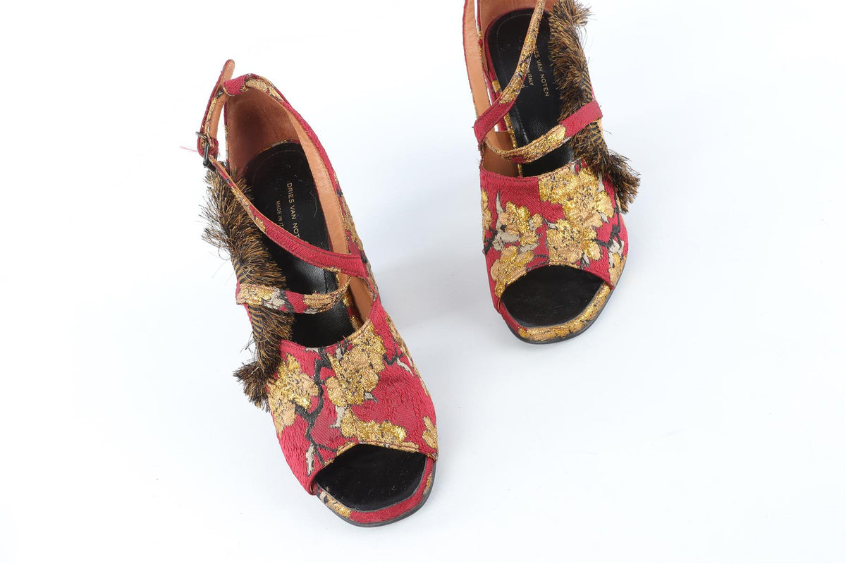 DRIES VAN NOTEN RED FABRIC SANDALS EU 38.5 UK 5.5 US 8.5
