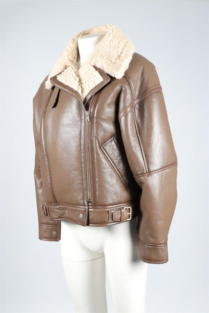 ACNE STUDIO BROWN SHEARLING AND LEATHER JACKET EU 36 UK 8