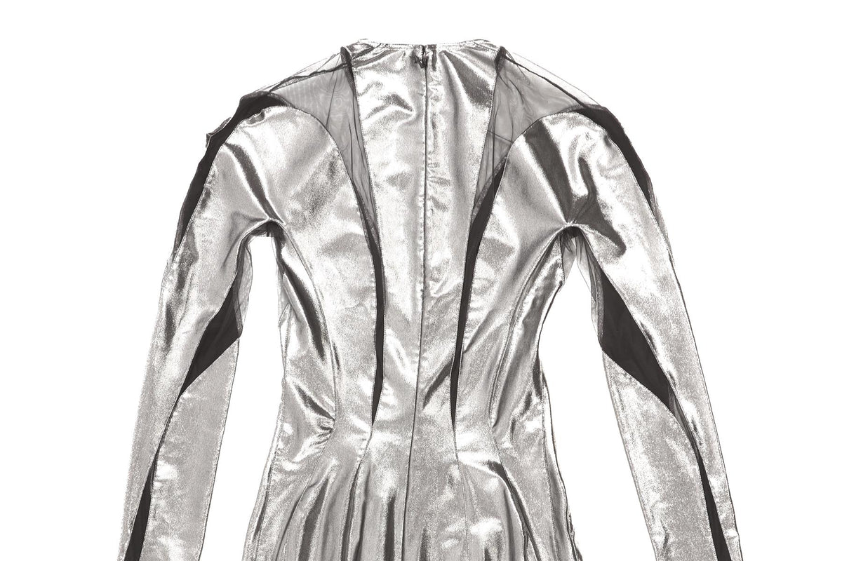 MUGLER SILVER JERSEY MINI DRESS FR 36 UK 8