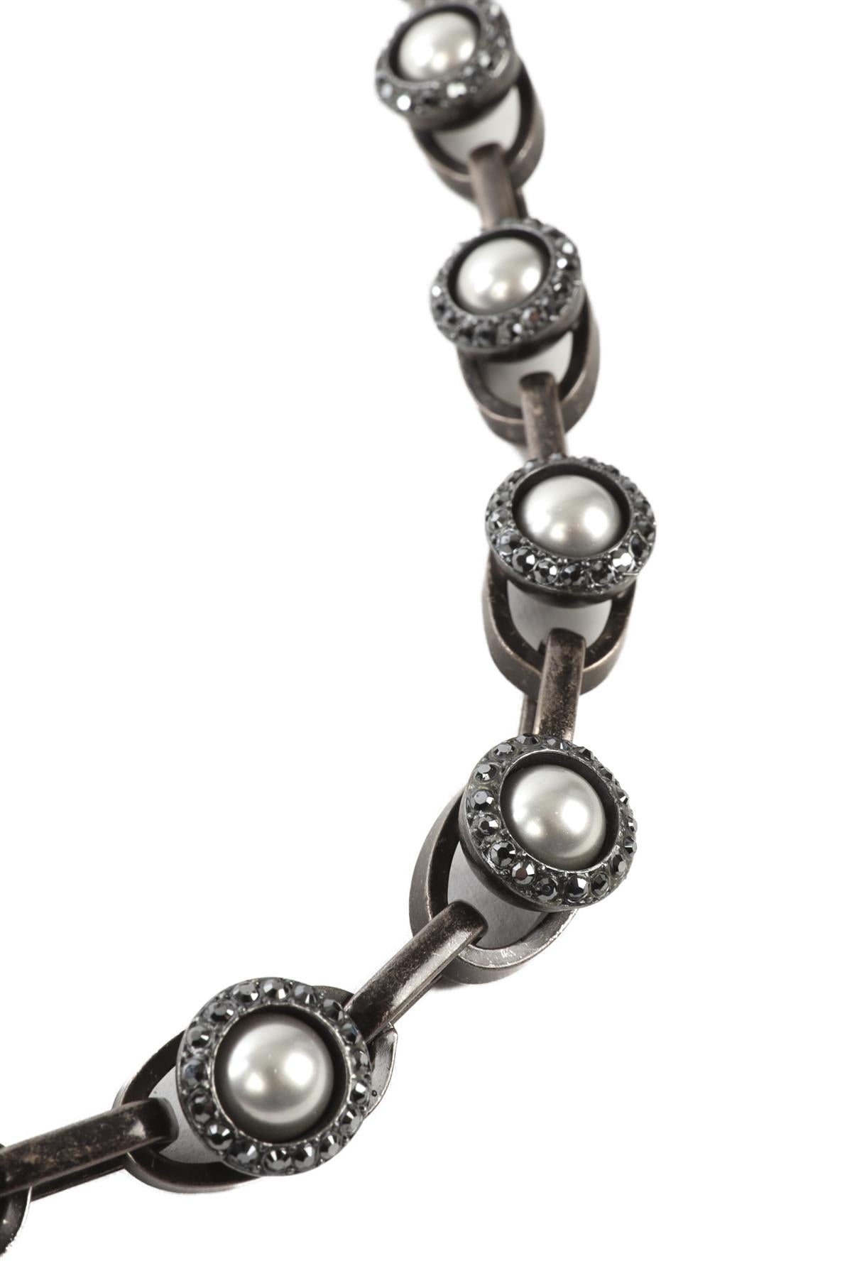 LANVIN GREY CRYSTAL AND CHAIN NECKLACE