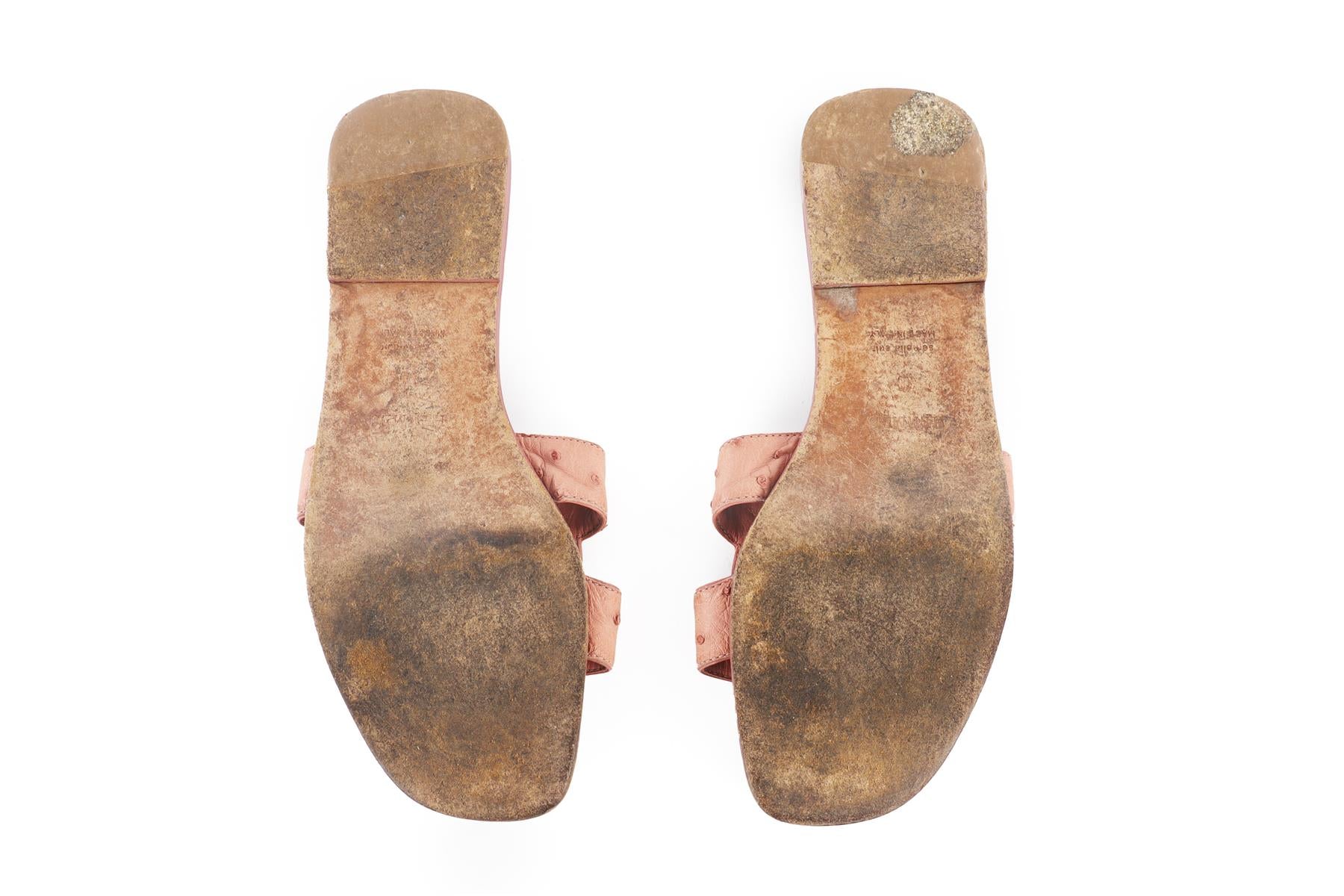 HERMÈS PINK ORAN OSTRICH SANDALS EU 38 UK 5 US 8