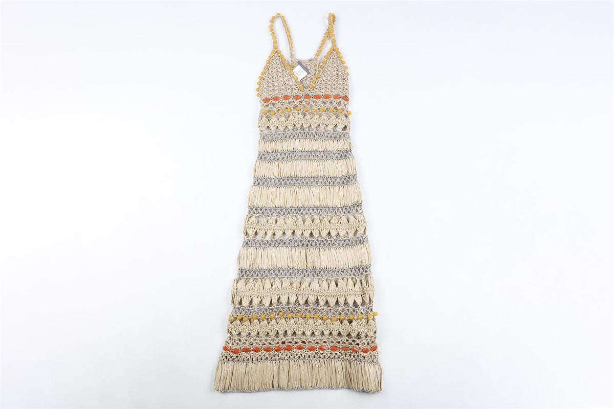 ALBERTA FERRETI BEIGE CROCHET MAXI DRESS UK 8