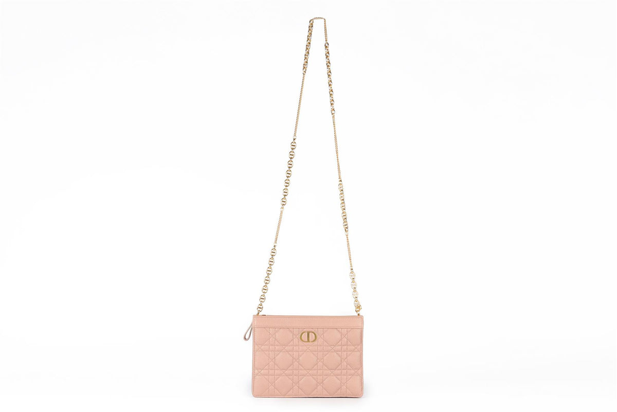 CHRISTIAN DIOR NUDE 2022 CARO CANNAGE LEATHER SHOULDER BAG