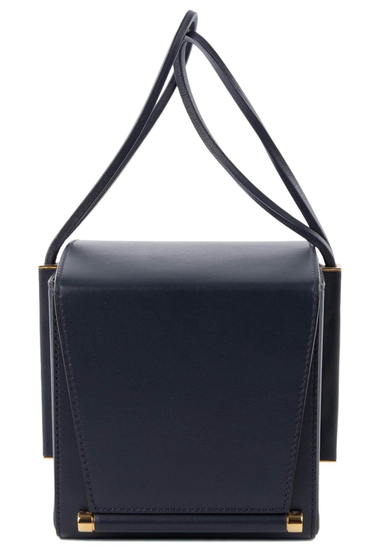 ROKSANDA NAVY BOX LEATHER CLUTCH