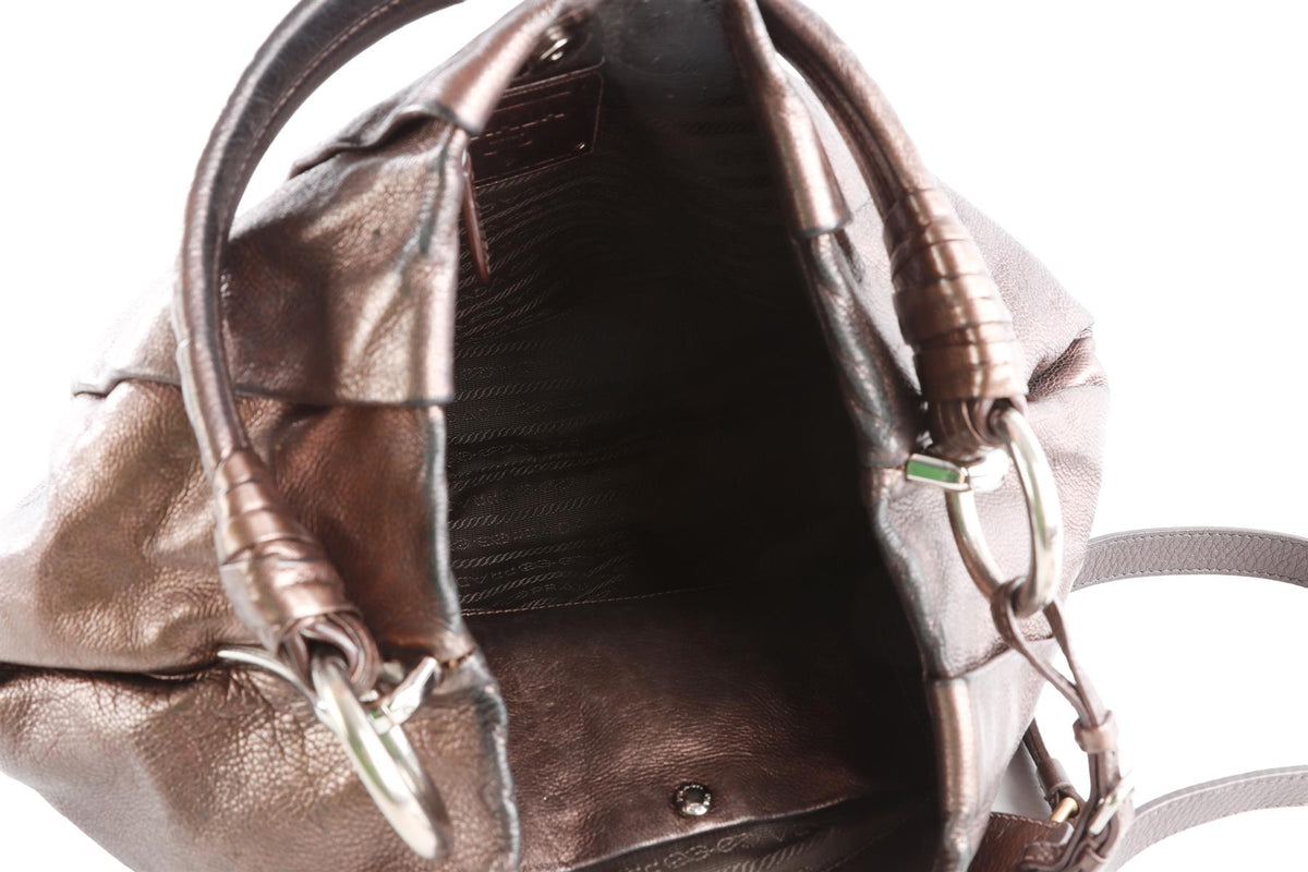 PRADA METALLIC GLACE MORDORE LEATHER SHOULDER BAG