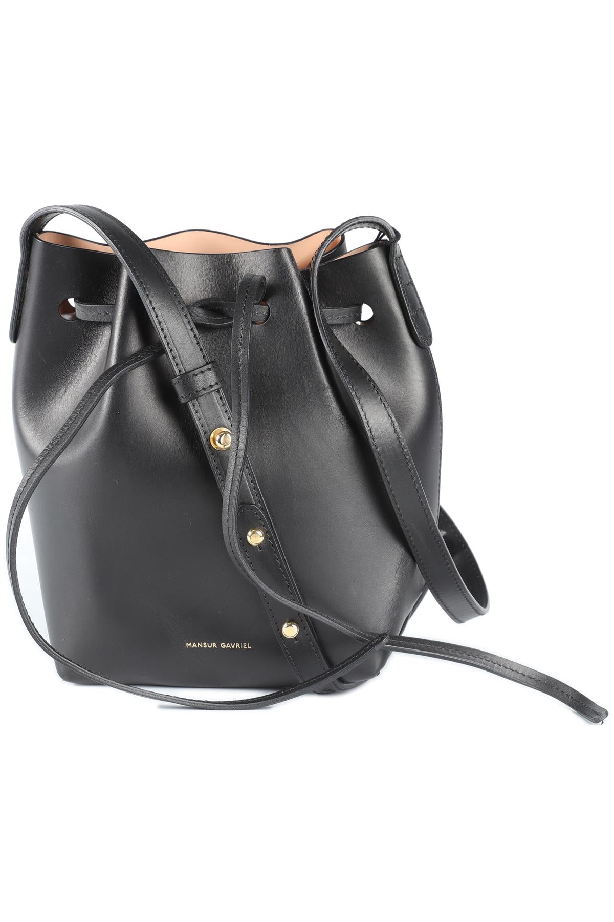 MANSUR GAVRIEL BLACK SAFFIANO MINI LEATHER BUCKET BAG