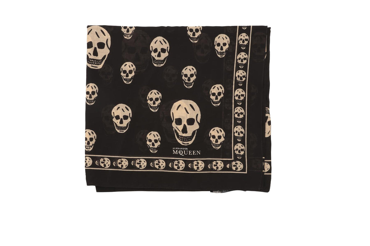ALEXANDER MCQUEEN BLACK COTTON SCARF