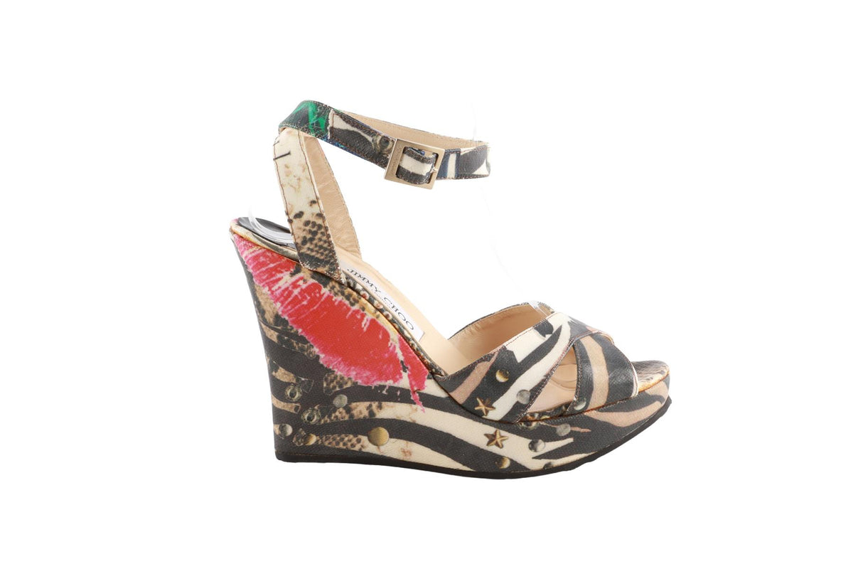 JIMMY CHOO MULTI FABRIC WEDGE SANDALS EU 40 UK 7 US 10