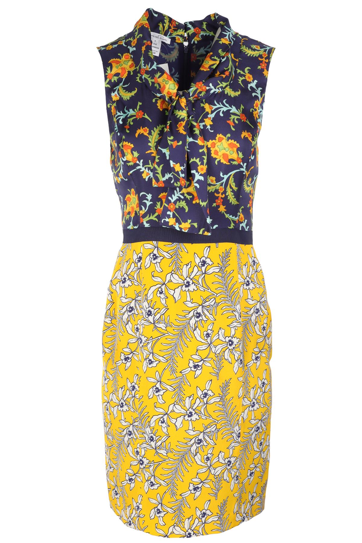 OSCAR DE LA RENTA NAVY 2016 SILK MIDI DRESS IT 42 UK 10