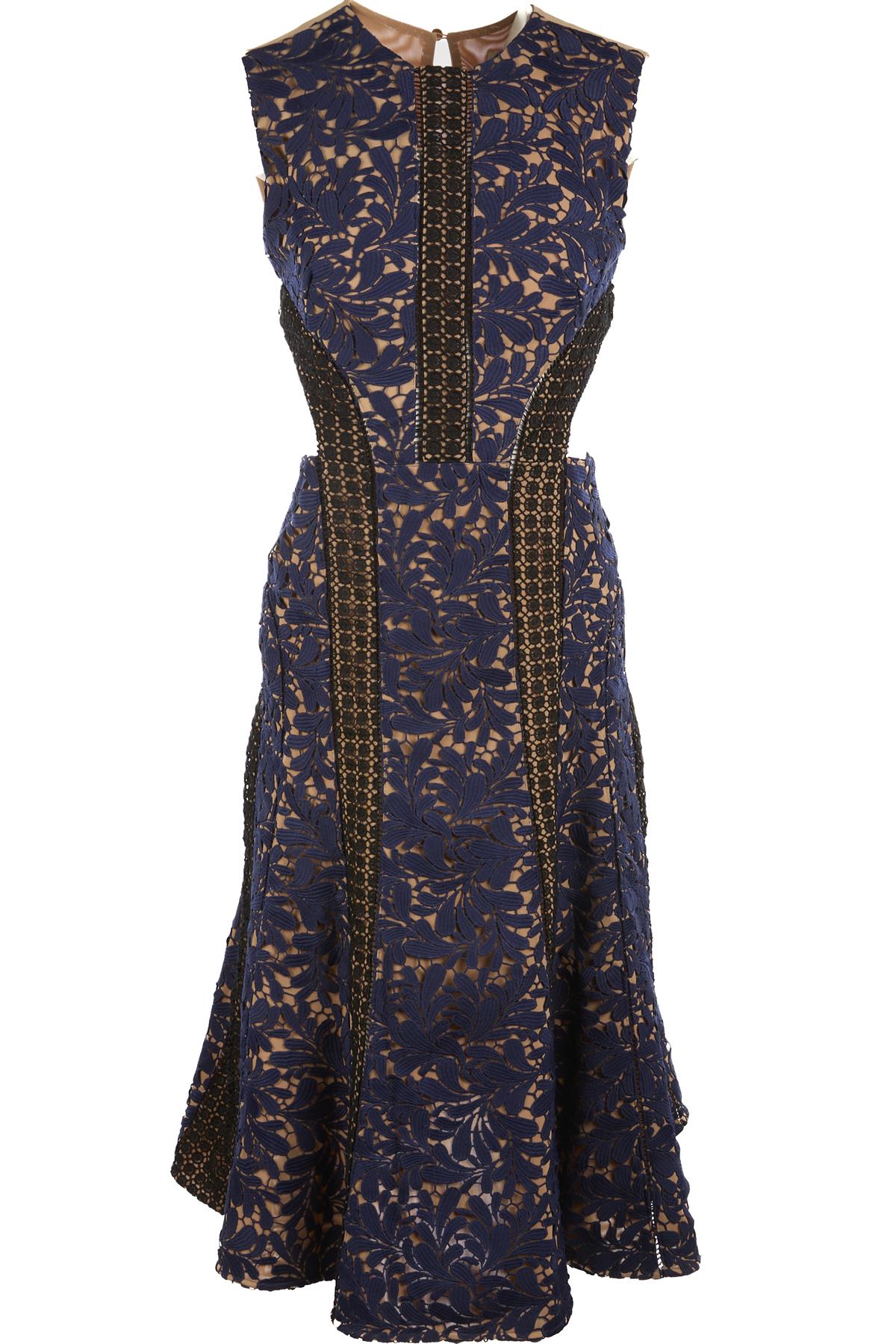 SELF-PORTRAIT NAVY CROCHET MIDI DRESS UK 10