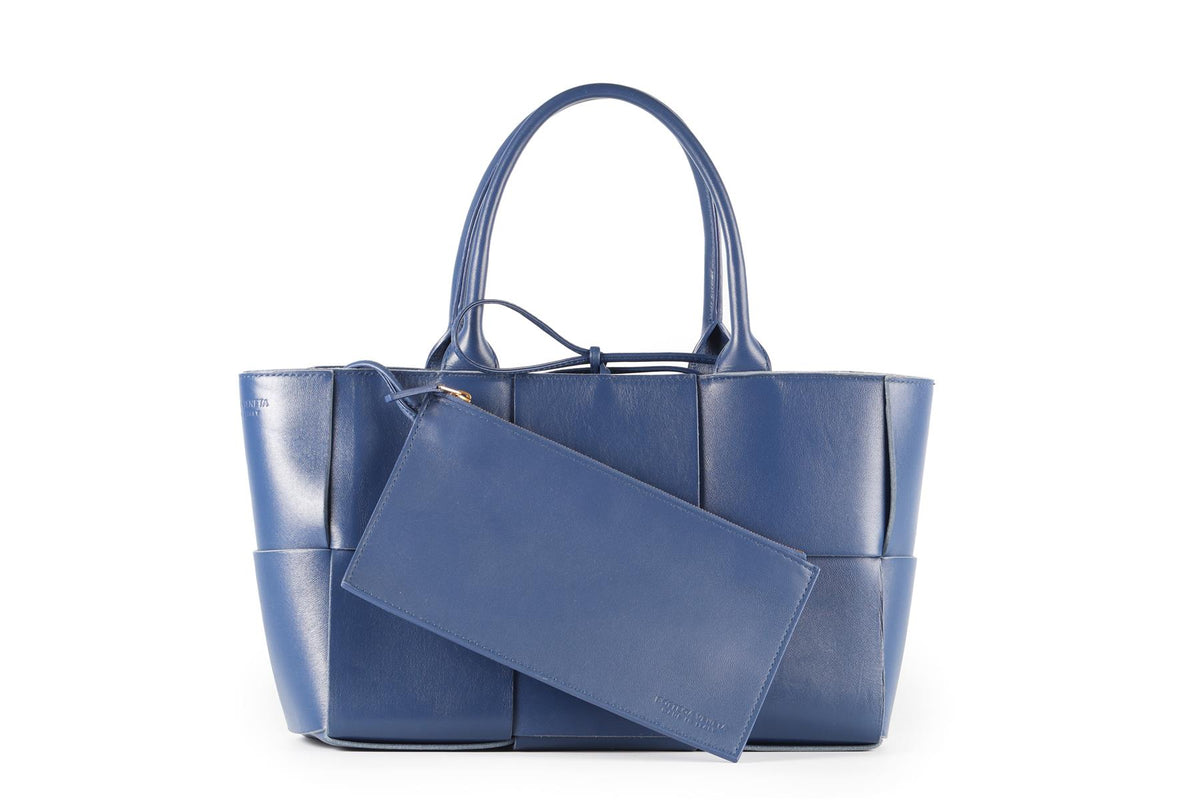 BOTTEGA VENETA NAVY ARCO INTRECCIATO LEATHER TOTE BAG