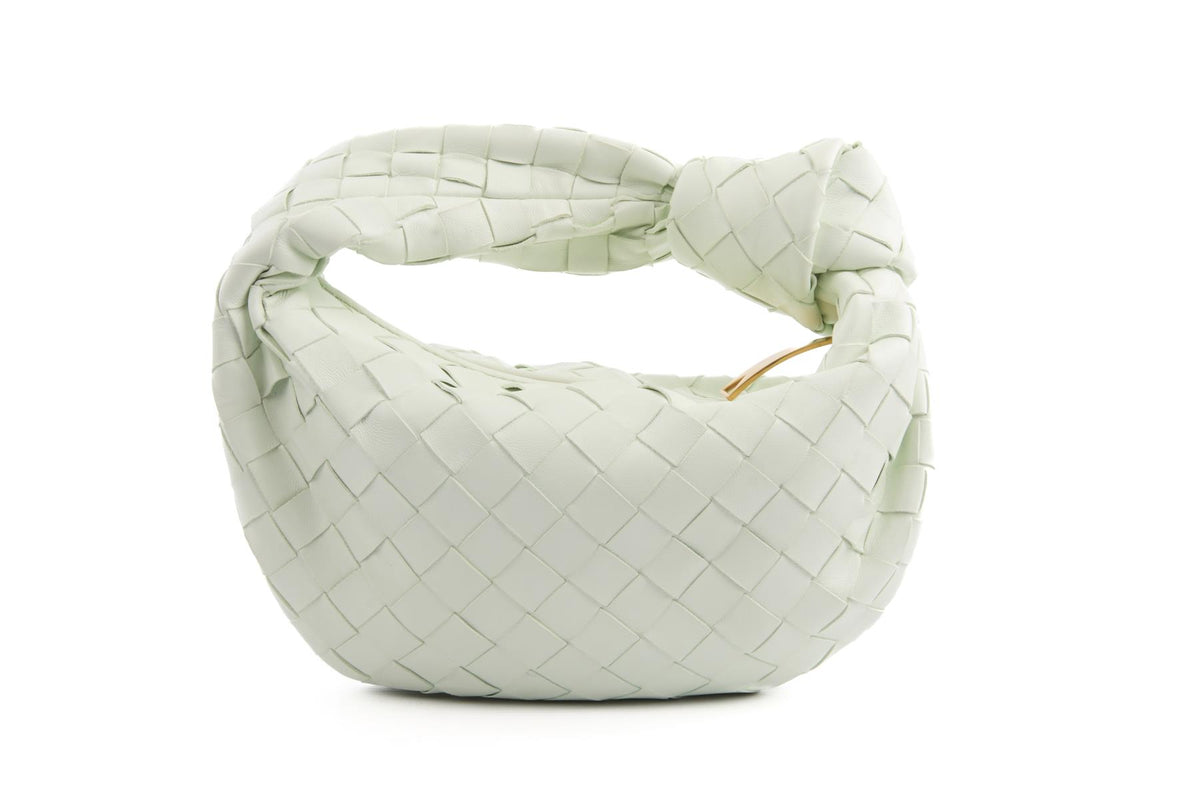 BOTTEGA VENETA GREEN JODIE MINI INTRECCIATO LEATHER TOTE BAG